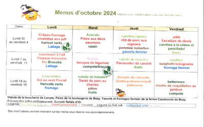 Cantine scolaire : menus pour le mois d’octobre