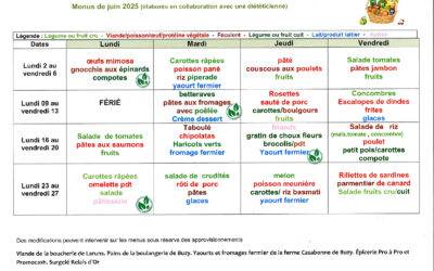 Cantine scolaire : menus du mois de juin