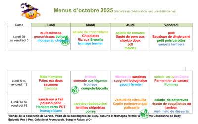 Cantine scolaire : menus pour le mois d’octobre