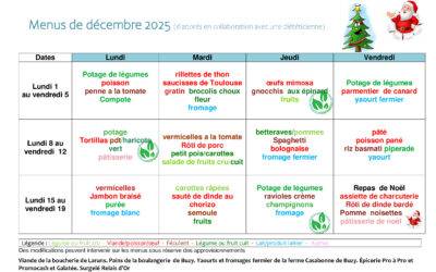 Cantine scolaire : menus du mois de décembre