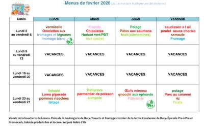 Cantine scolaire : menus pour le mois de février