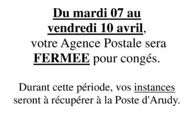 Fermeture Agence Postale pour congés