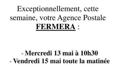 Agence Postale : horaires modifiés cette semaine