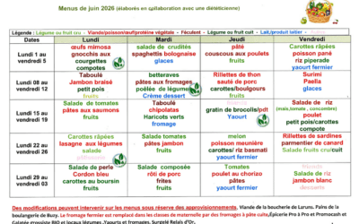 Cantine scolaire : menus pour le mois de juin
