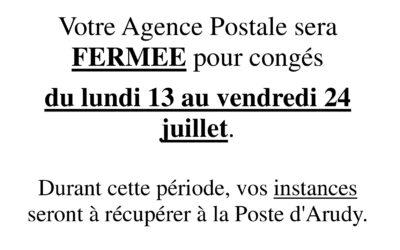 Agence Postale : fermeture pour congés d’été